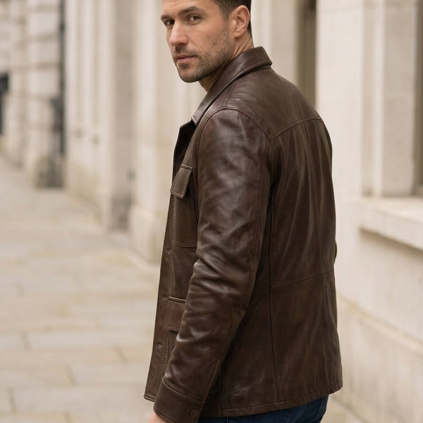Taj Artisan Kalahari Deep Walnut Four-Pocket Safari Jacket Close-up 3