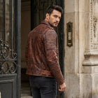 Taj Heritage Dakota Distressed Cognac Moto Leather Jacket