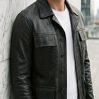 Taj Bespoke Washed Charcoal Nappa Leather Shirt Jacket