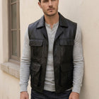 Taj Signature Tactical Black Leather Cargo Utility Vest