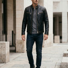 Taj Signature Stealth Diamond-Panel Black Biker Jacket
