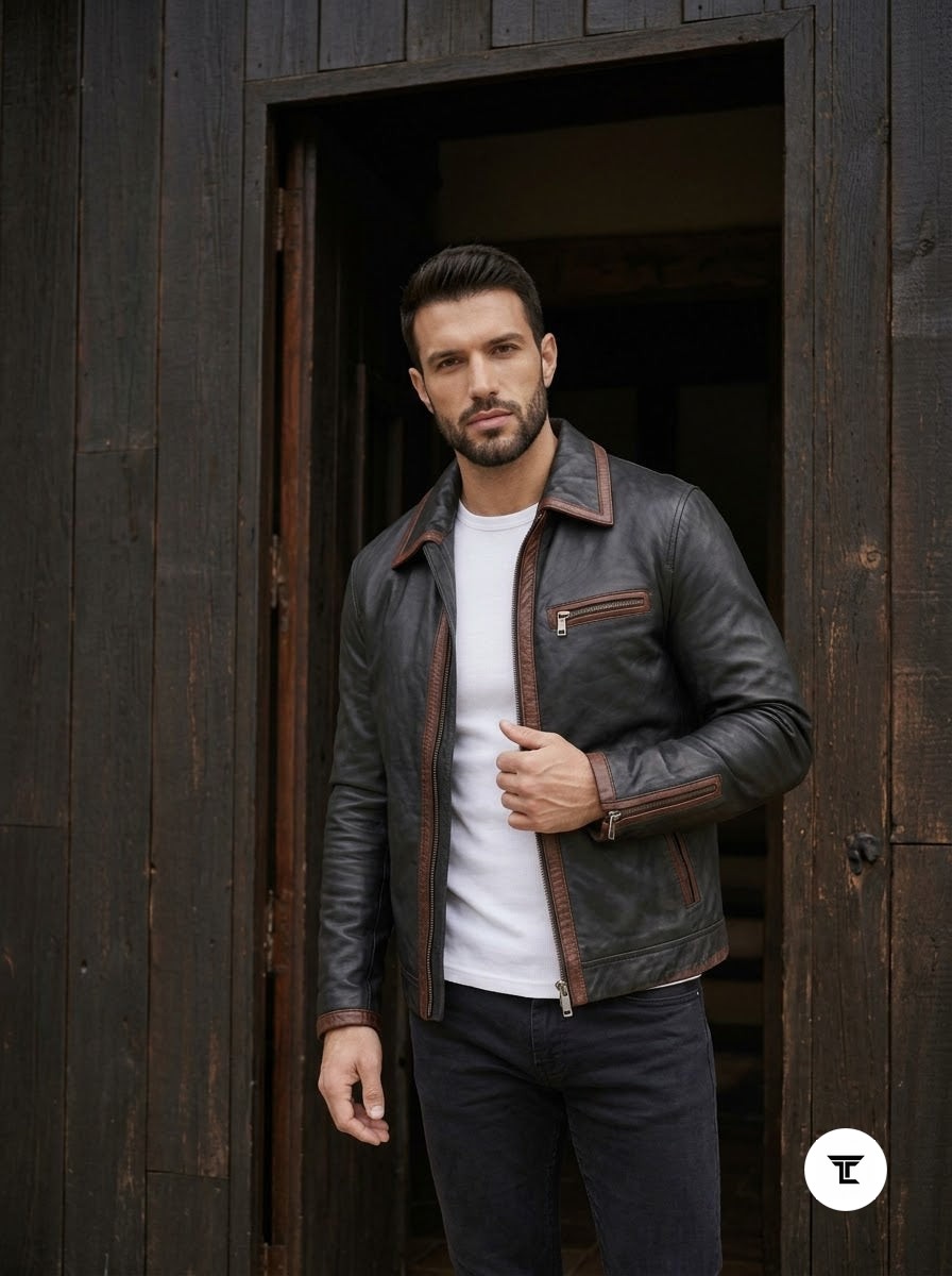 Taj Heritage Rustica Washed Cafe Racer Leather Jacket