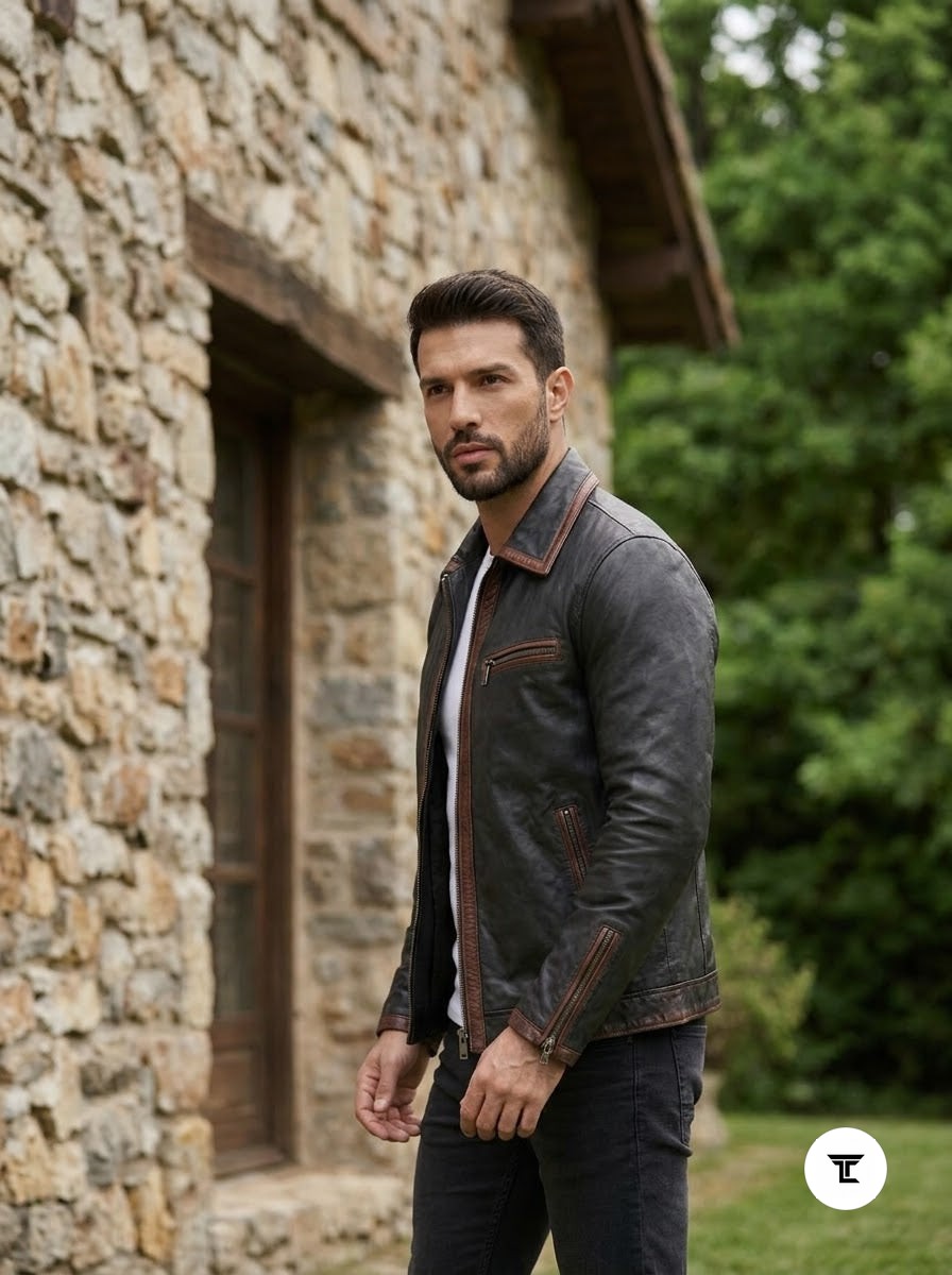 Taj Heritage Rustica Washed Cafe Racer Leather Jacket