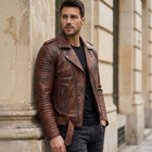 Taj Heritage Dakota Distressed Cognac Moto Leather Jacket