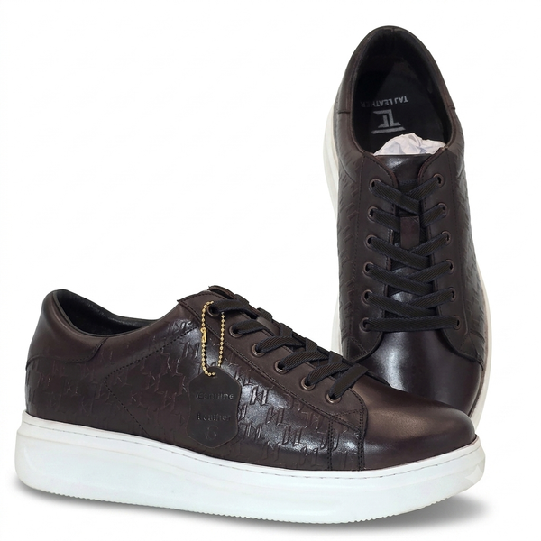 Men's Dark Brown Textured Low-Top Leather Sneakers