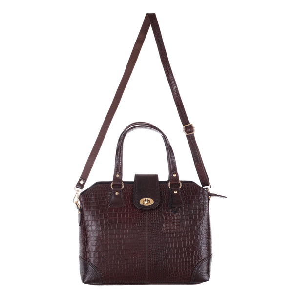 Women's Luxury Leather Shoulder Crossbody Handbag - Crocodile Pattern Stylish Bag