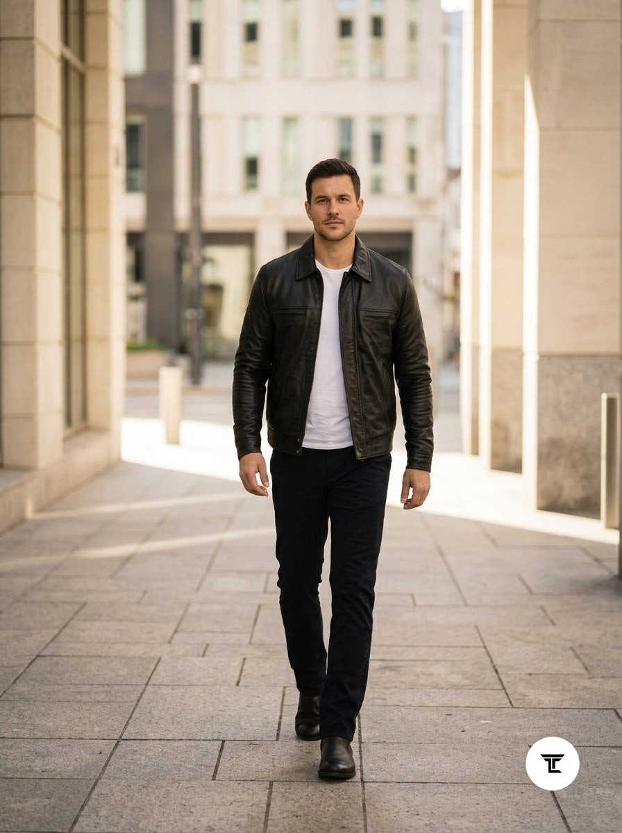 Taj Signature Vanguard Black Leather Collared Zip Jacket