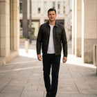Taj Signature Vanguard Black Leather Collared Zip Jacket