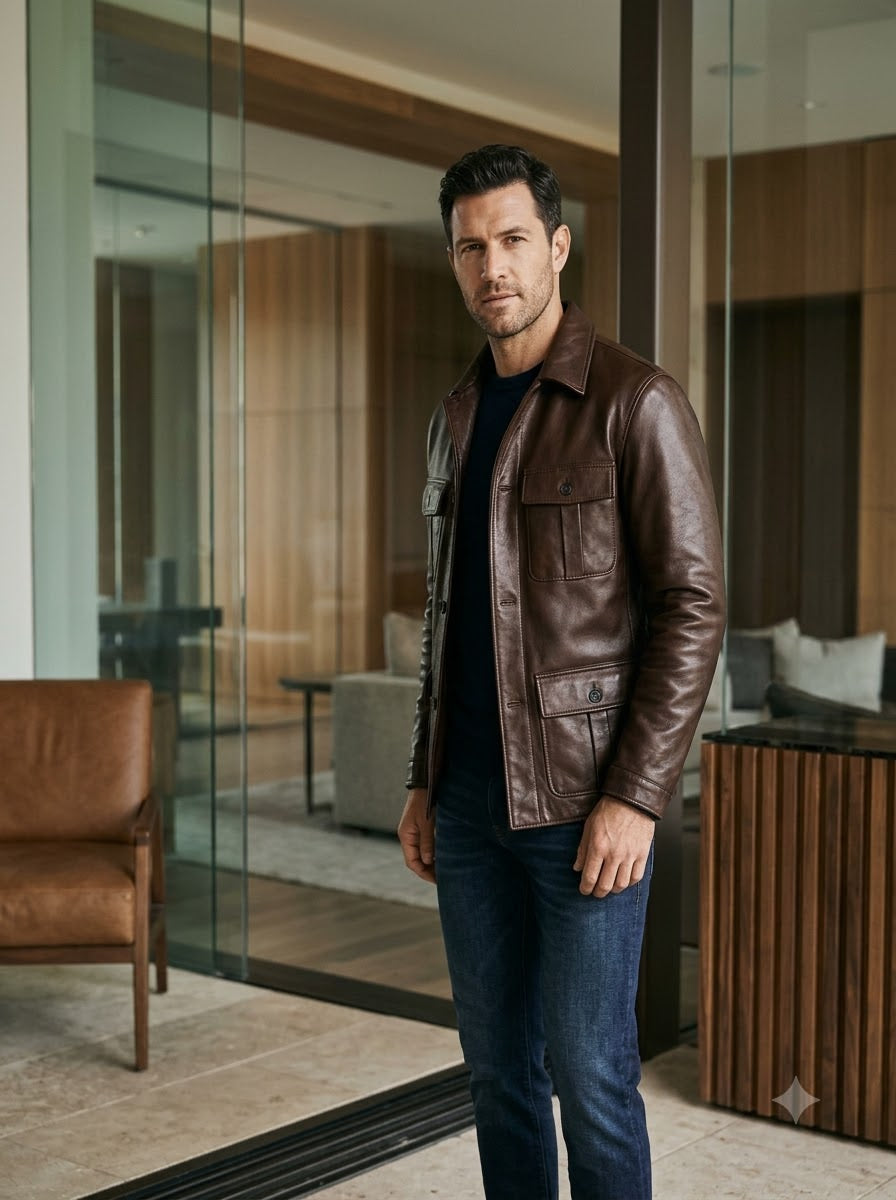 Taj Signature Commander Utility Leather Jacket