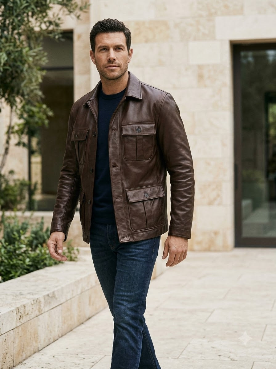 Taj Signature Commander Utility Leather Jacket