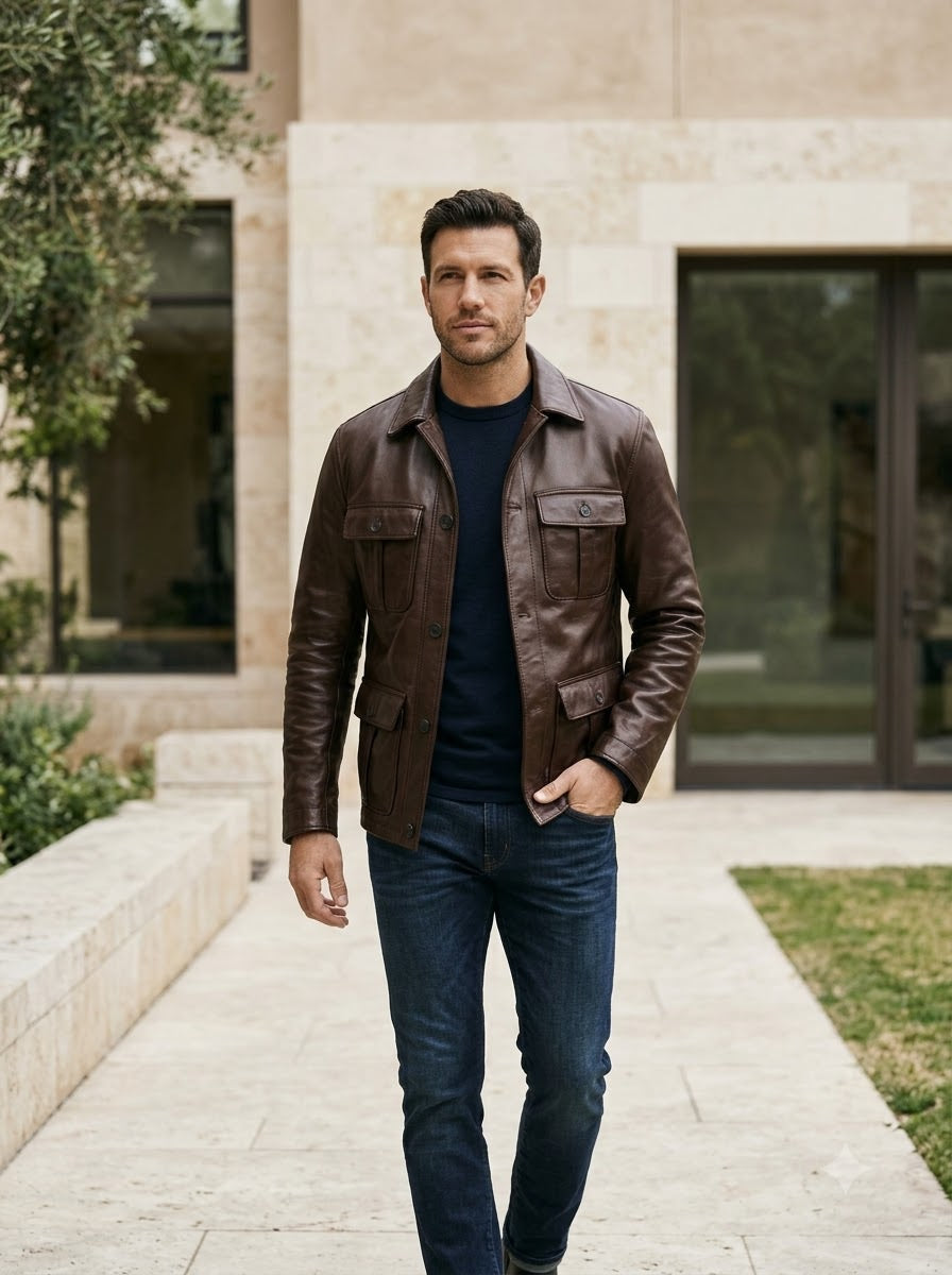 Taj Signature Commander Utility Leather Jacket
