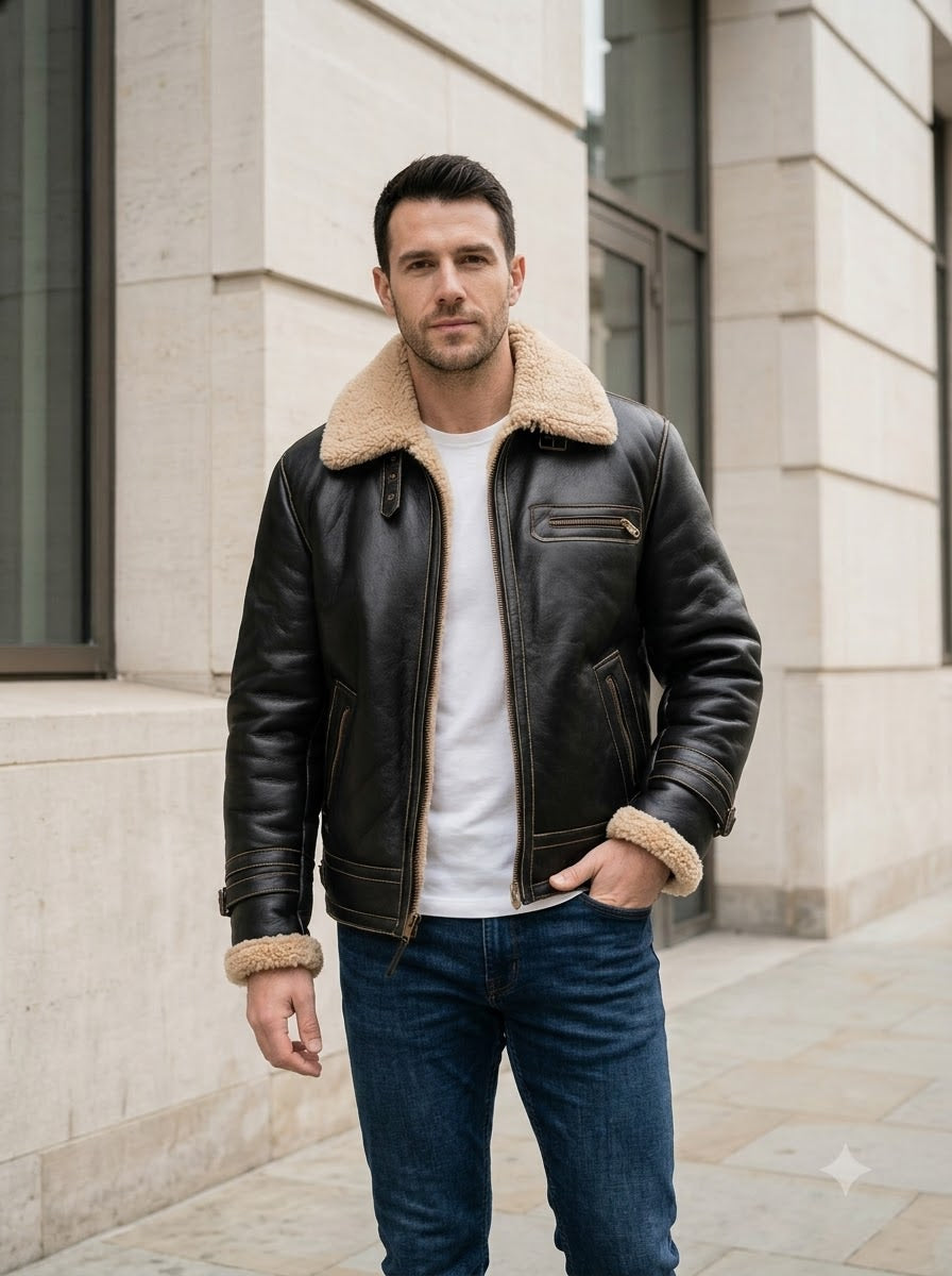 Taj Signature Aviator Shearling Leather Jacket