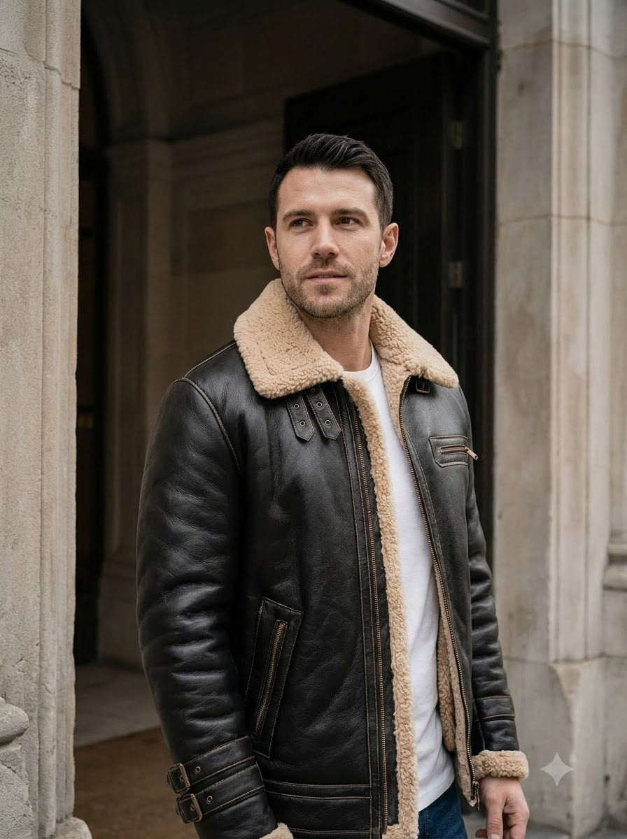 Taj Signature Aviator Shearling Leather Jacket