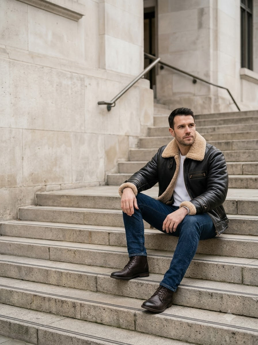 Taj Signature Aviator Shearling Leather Jacket