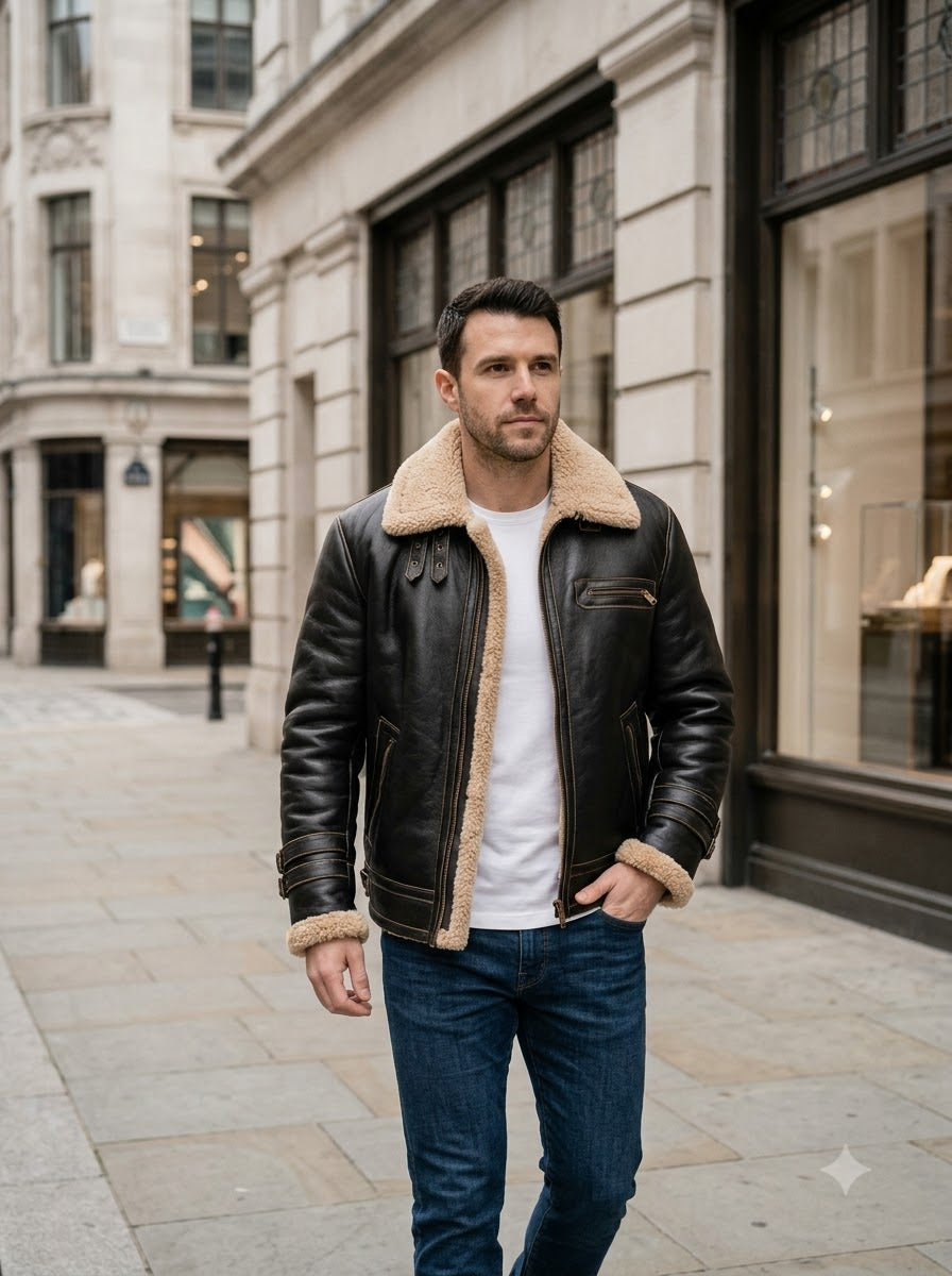 Taj Signature Aviator Shearling Leather Jacket