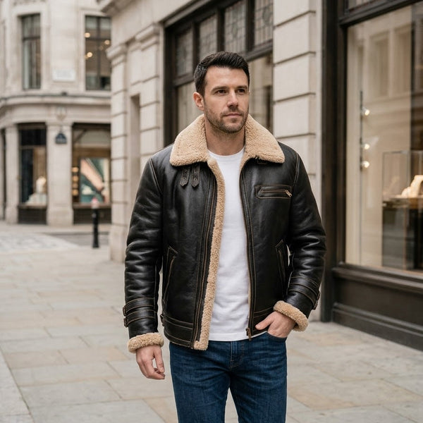 Taj Signature Aviator Shearling Leather Jacket