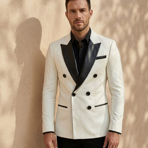 Taj Bespoke Royale Double-Breasted Leather Tuxedo Blazer