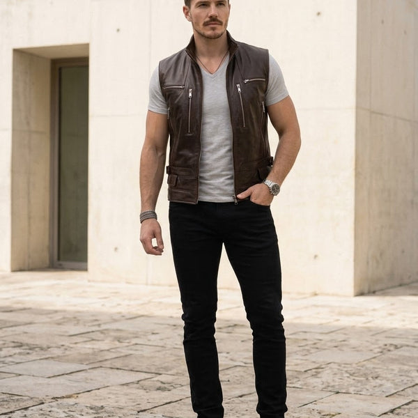 Taj Heritage Ranger Leather Waistcoat Gilet