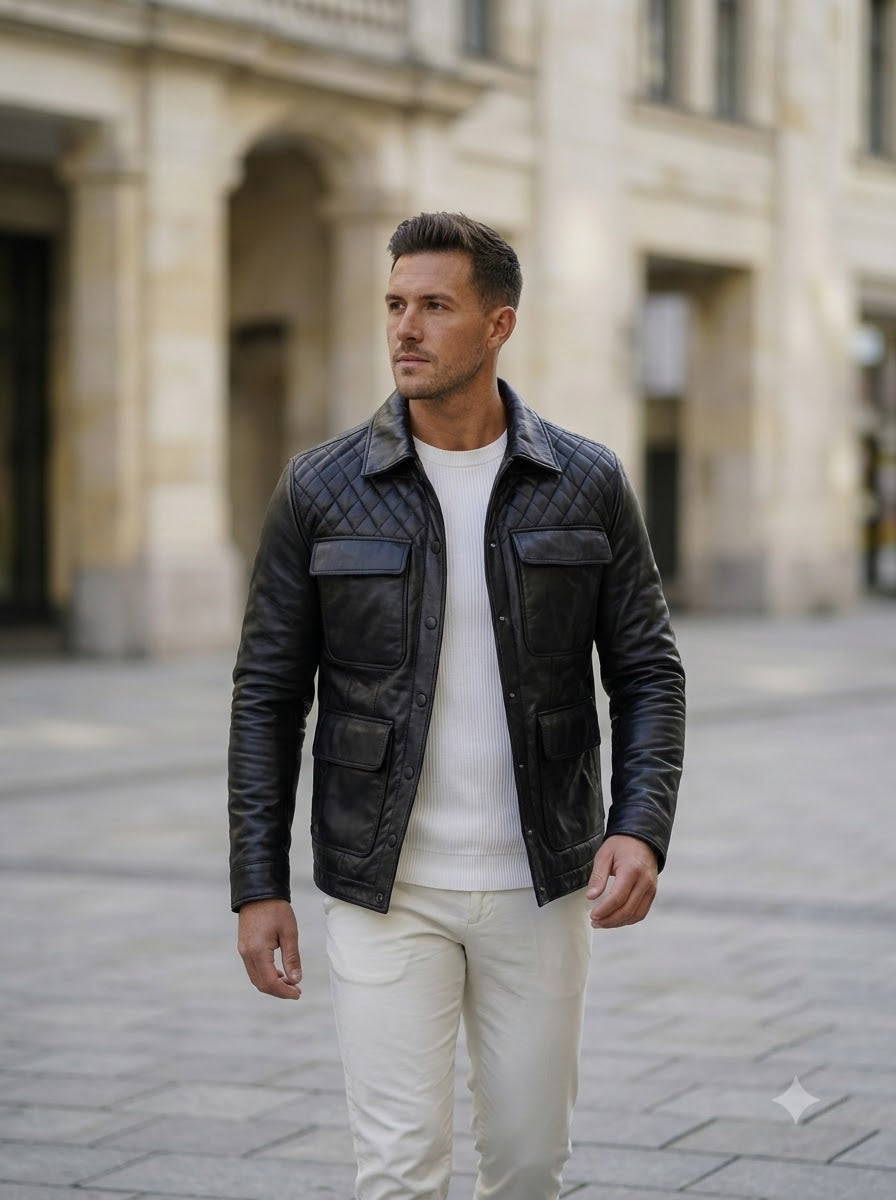 Taj Signature Vanguard Quilted Shoulder Leather Jacket