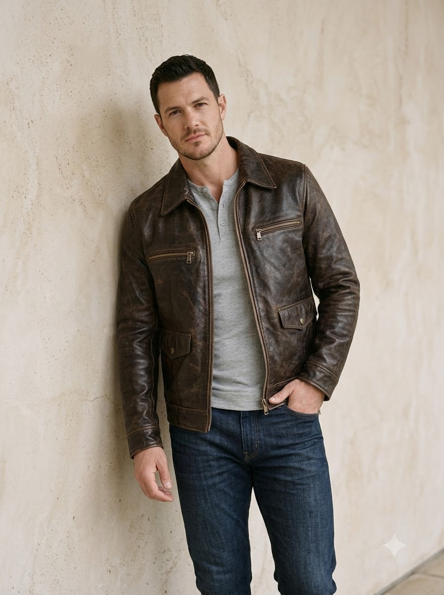 Taj Signature Modena Cafe Racer Leather Jacket
