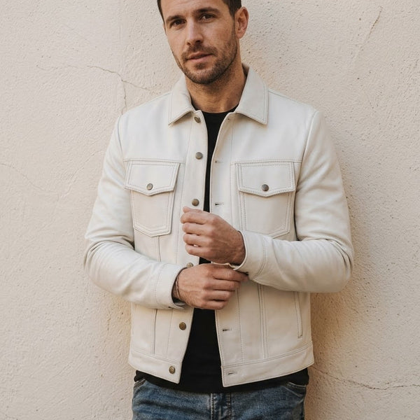 Taj Bespoke St. Moritz Cream Leather Overshirt