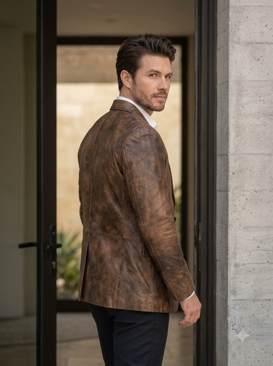 Taj Bespoke Verona Cognac Leather Blazer
