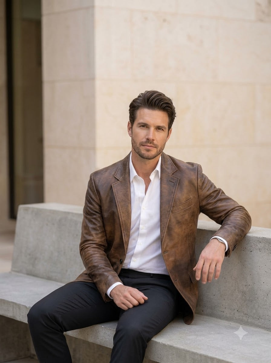 Taj Bespoke Verona Cognac Leather Blazer