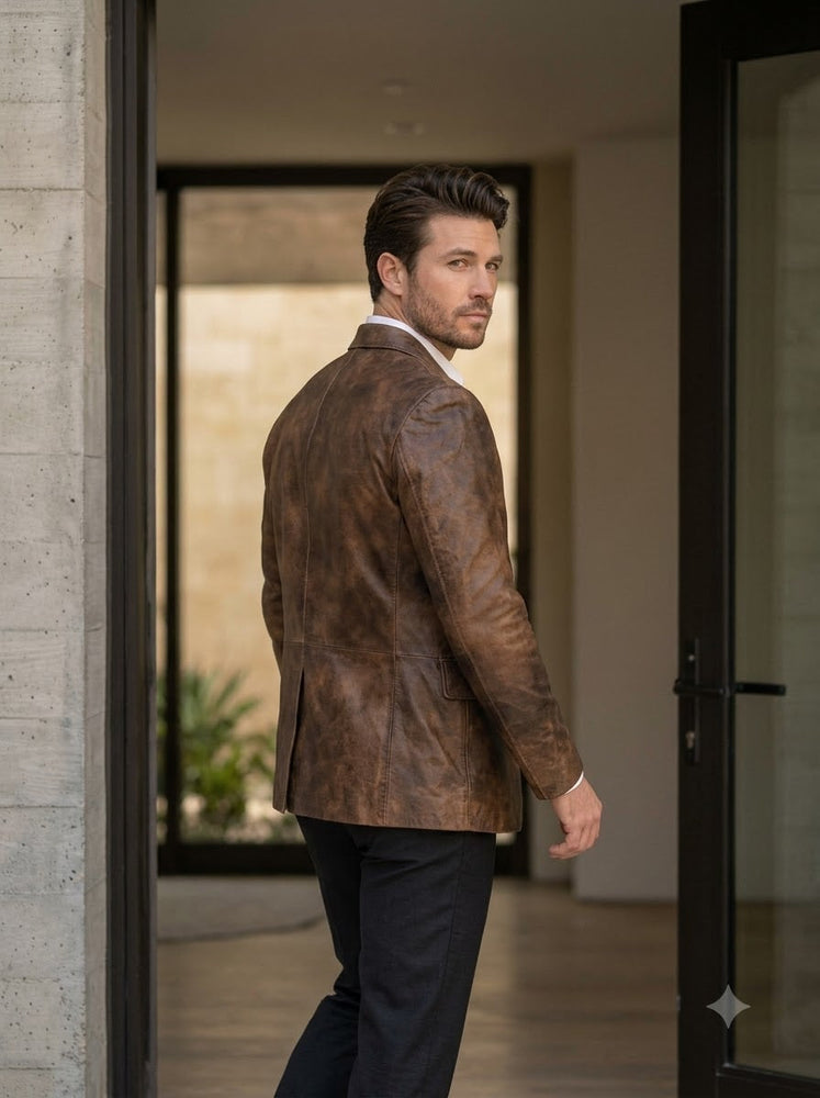 Taj Bespoke Verona Cognac Leather Blazer