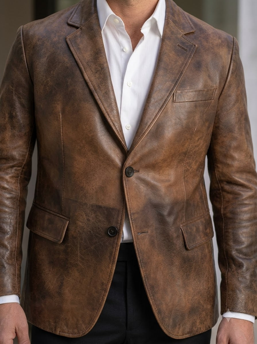 Taj Bespoke Verona Cognac Leather Blazer