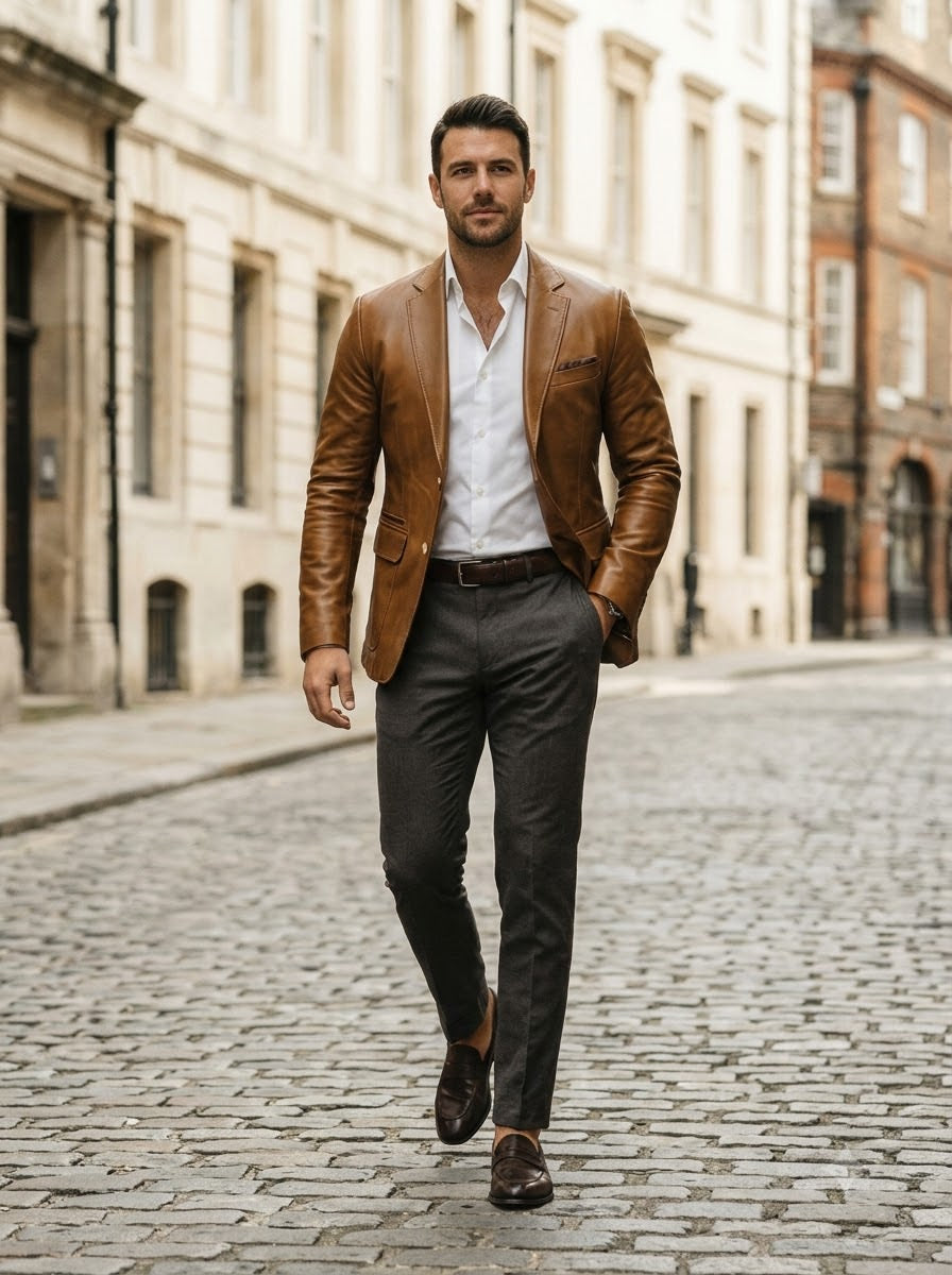 Taj Bespoke Milano Caramel Leather Blazer