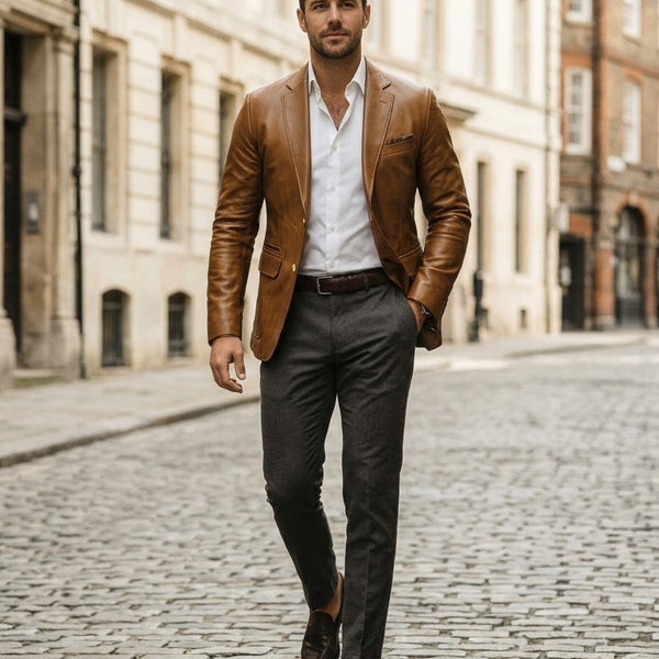 Taj Bespoke Milano Caramel Leather Blazer
