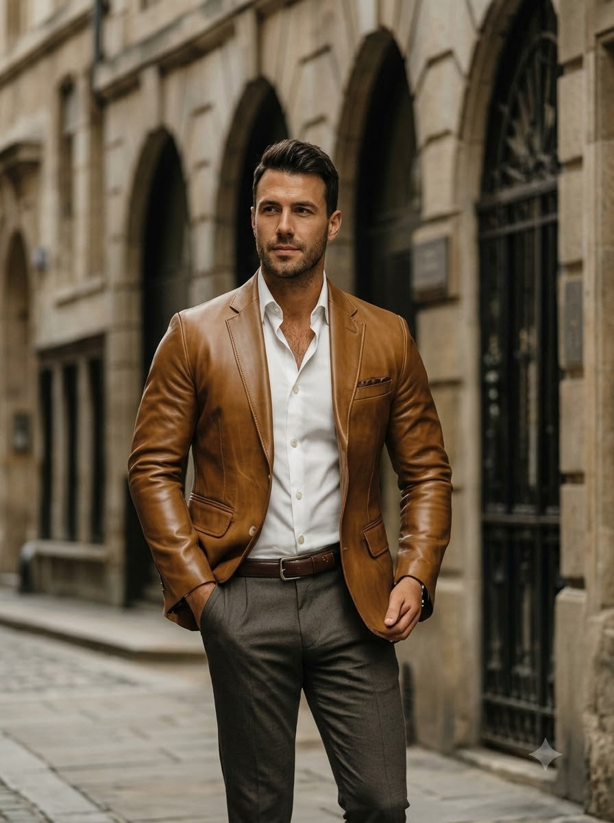 Taj Bespoke Milano Caramel Leather Blazer
