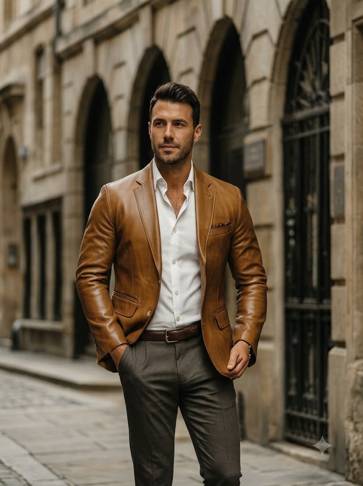 Taj Bespoke Milano Caramel Leather Blazer