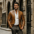 Taj Bespoke Milano Caramel Leather Blazer