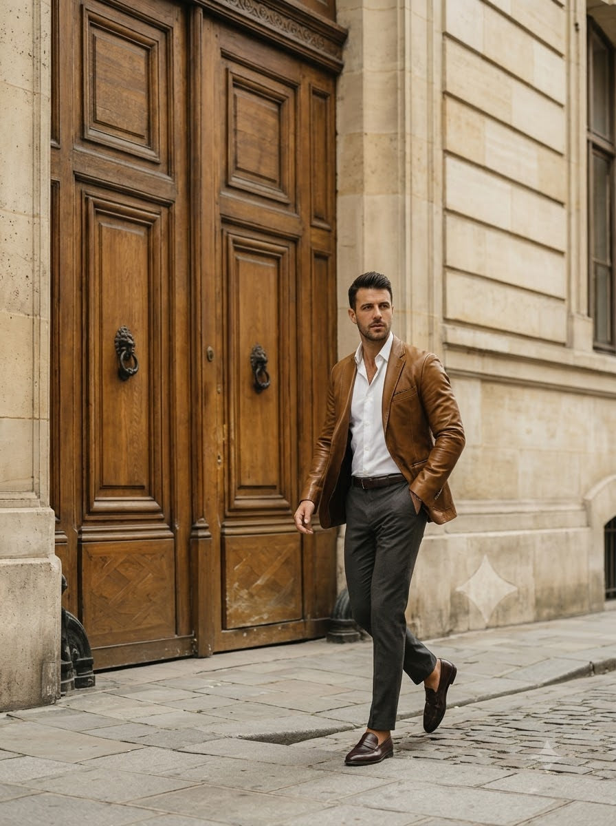 Taj Bespoke Milano Caramel Leather Blazer