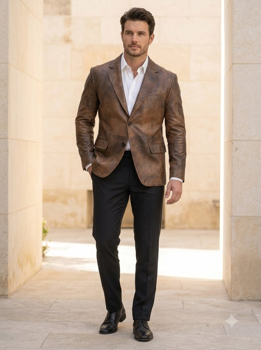 Taj Bespoke Milano Caramel Leather Blazer