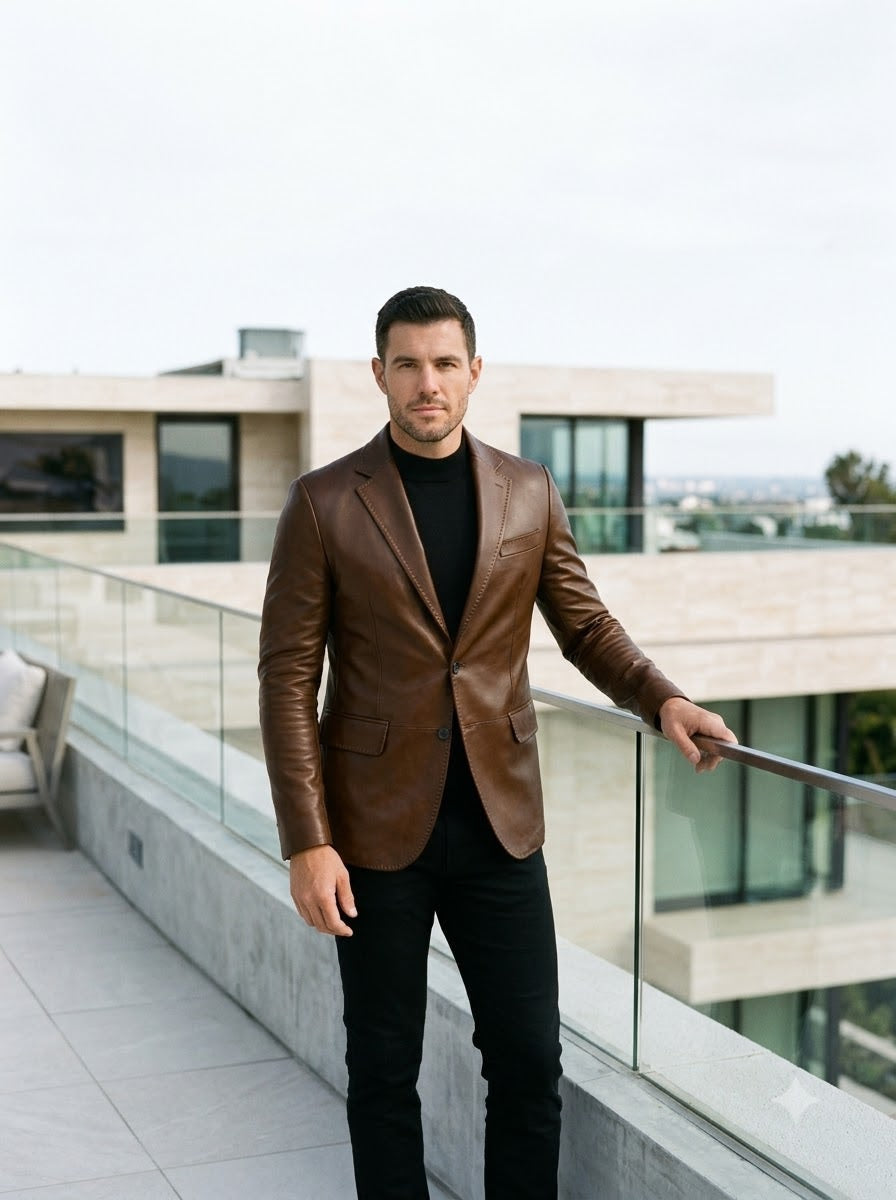 Taj Bespoke Milano Caramel Leather Blazer