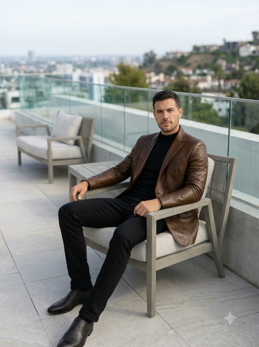Taj Bespoke Milano Caramel Leather Blazer
