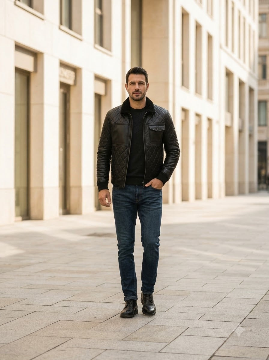 Taj Signature Shadow Armor Quilted Biker Jacket