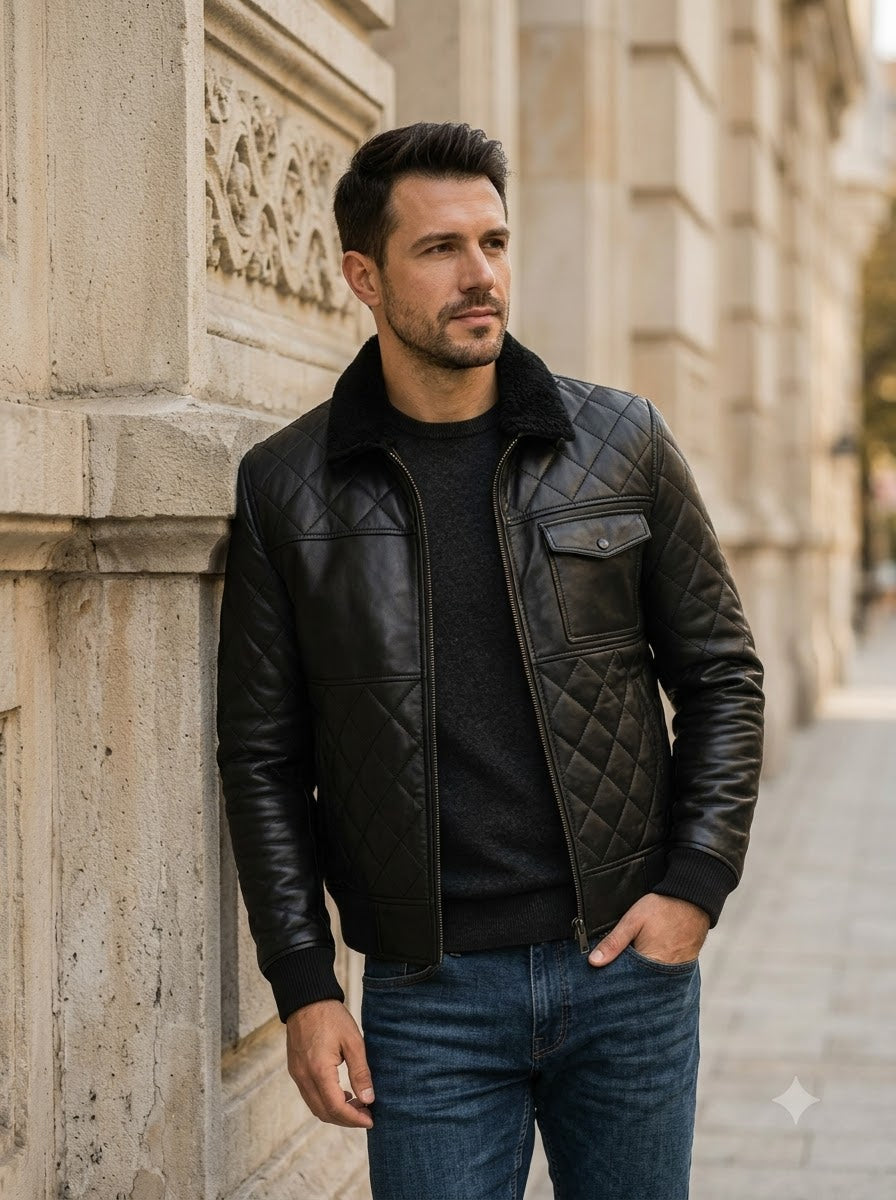 Taj Signature Shadow Armor Quilted Biker Jacket