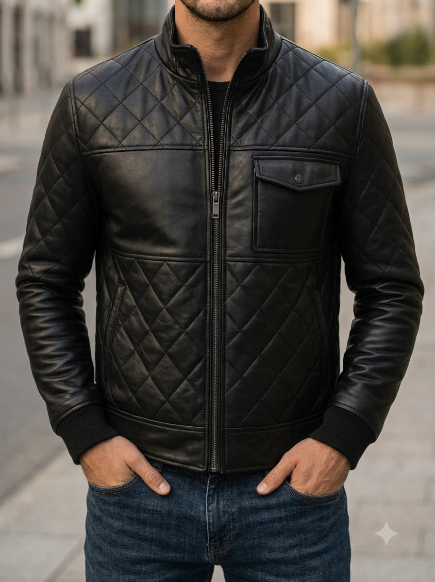Taj Signature Shadow Armor Quilted Biker Jacket