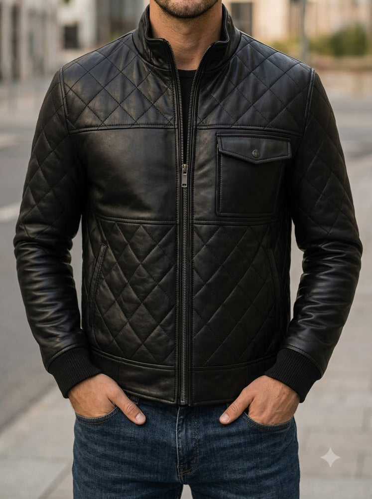 Taj Signature Shadow Armor Quilted Biker Jacket