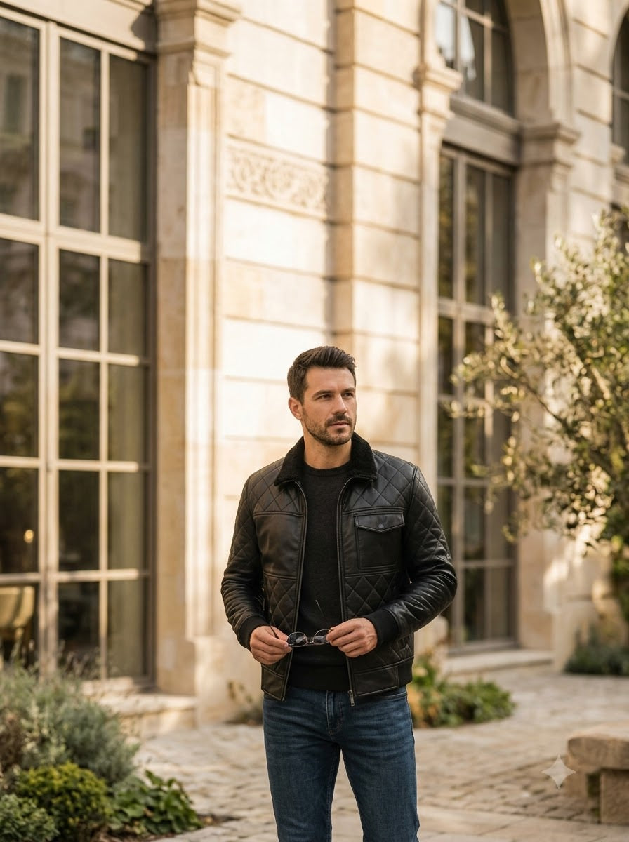 Taj Signature Shadow Armor Quilted Biker Jacket