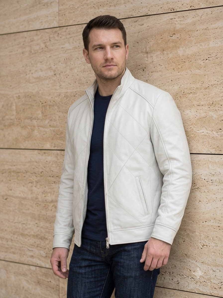 Taj Bespoke Cortina Off-White Cafe Racer Jacket