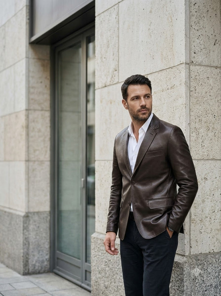 Taj Bespoke Tuscany Espresso Leather Blazer