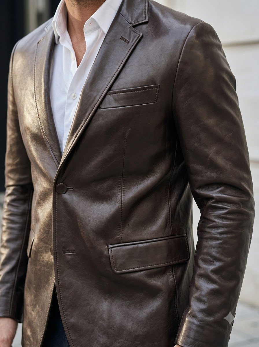 Taj Bespoke Tuscany Espresso Leather Blazer