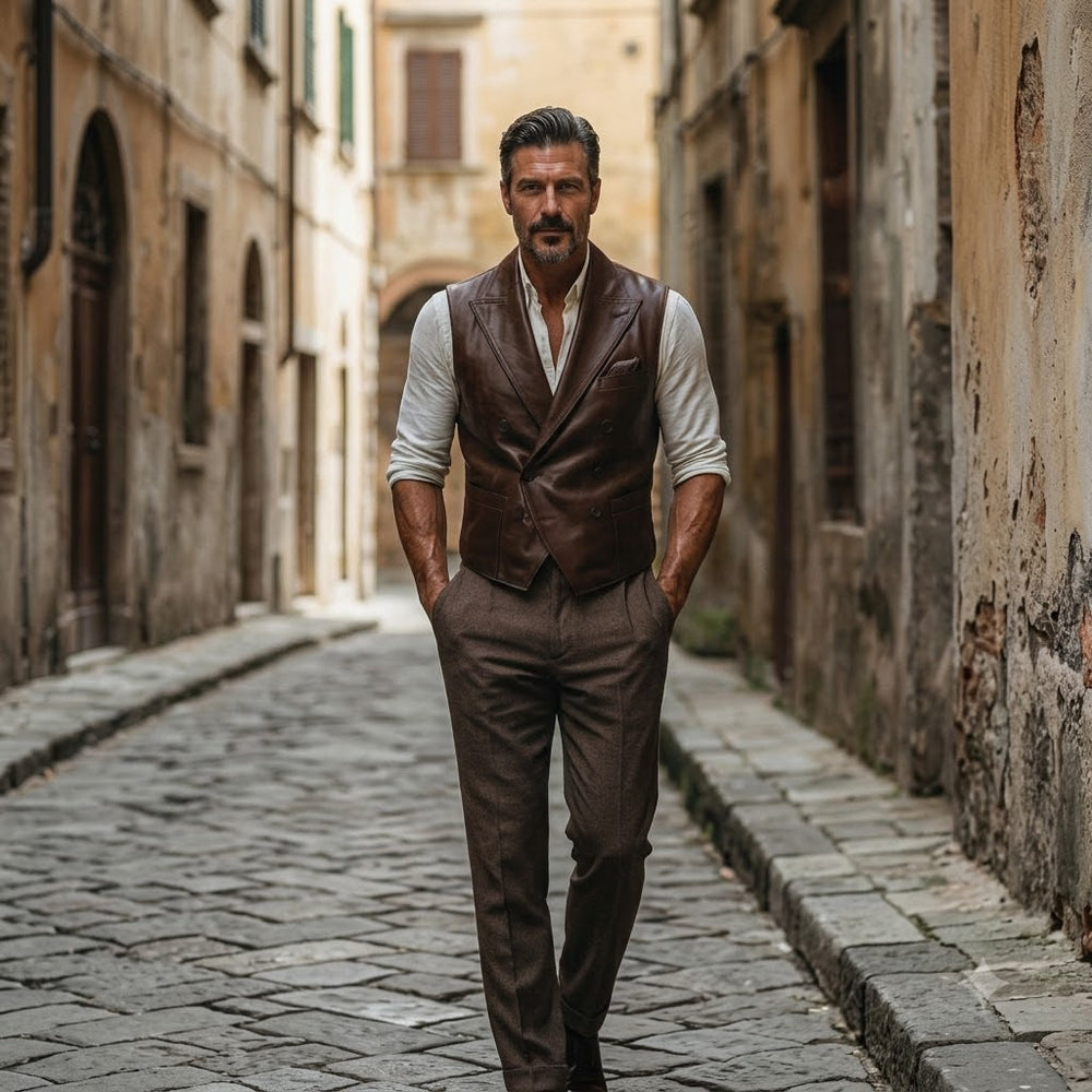 Taj Heritage Firenze Vintage Leather Waistcoat