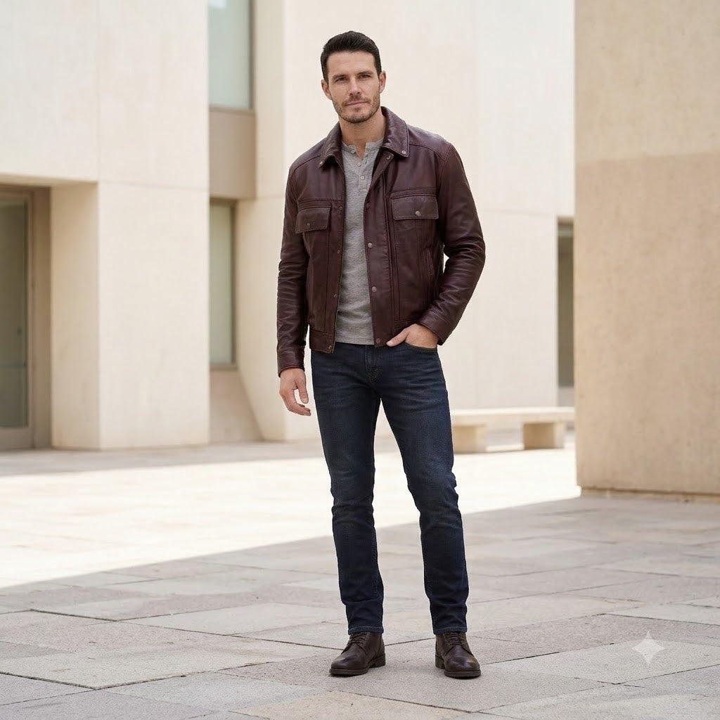 Taj Signature Bordeaux Burgundy Leather Jacket