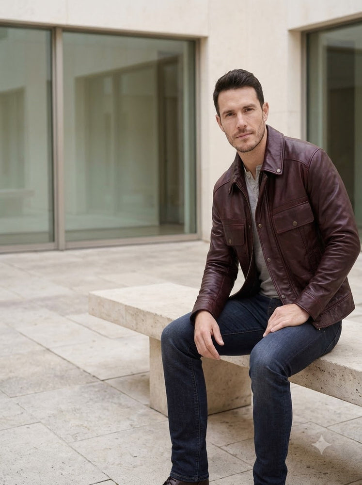 Taj Signature Bordeaux Burgundy Leather Jacket