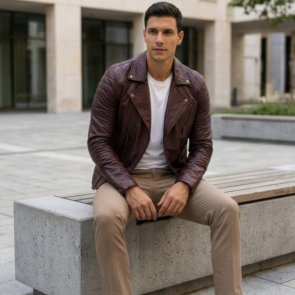 Taj Signature Cognac Biker Leather Jacket